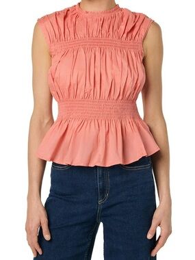 Joe’s Jeans Sleeveless Voile Smocked Peplum Tank Top Size XS New Lantana Orange